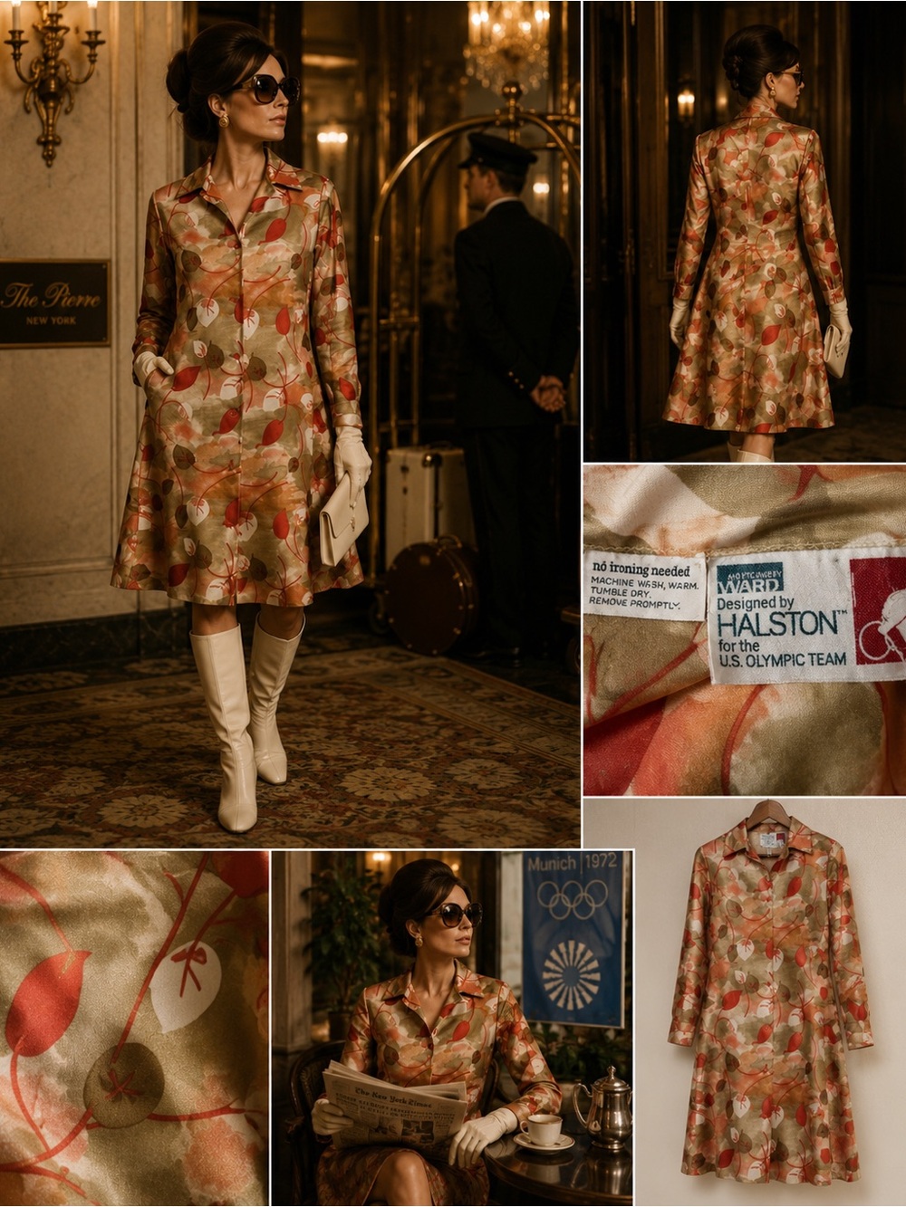 VTG 70s HALSTON x Montgomery Ward Olympics A-Line Hostess Dress M